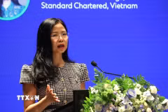 Bà Nguyễn Thúy Hạnh, Tổng Giám đốc Ngân hàng Standard Chartered Việt Nam phát biểu tại diễn đàn. (Ảnh: Hứa Chung/TTXVN)
