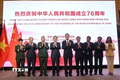 Ông Lê Hoài Trung, Bí thư Trung ương Đảng, Quyền Bộ trưởng Bộ Ngoại giao với các đại biểu. (Ảnh: TTXVN)