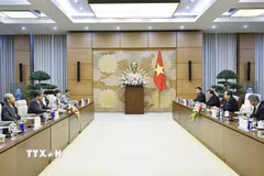 Chủ tịch Quốc hội Trần Thanh Mẫn tiếp ông Hagiuda Koichi, Quyền Tổng Thư ký Đảng Dân chủ Tự do Nhật Bản. (Ảnh: Doãn Tấn/TTXVN)