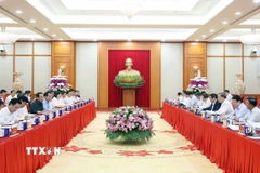 Tổng Bí thư Tô Lâm chủ trì cuộc làm việc của Bộ Chính trị với Ban Thường vụ Thành ủy Thành phố Hồ Chí Minh. (Ảnh: Thống Nhất/TTXVN)