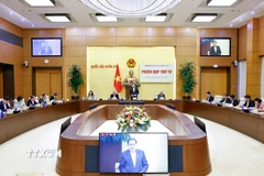 Chủ tịch Quốc hội Trần Thanh Mẫn, Chủ tịch Hội đồng Bầu cử Quốc gia phát biểu. (Ảnh: Doãn Tấn/TTXVN)