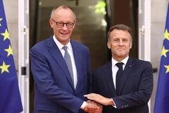 Tổng thống Pháp Emmanuel Macron và Thủ tướng Đức Friedrich Merz tại cuộc họp nội các chung ở Trung tâm Hải quân Toulon (Pháp) ngày 29/8. (Nguồn: Reuters)
