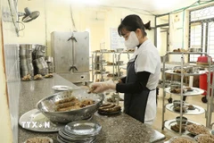 Chế biến suất ăn tại trường học. (Ảnh minh họa: Nguyễn Thảo/TTXVN)