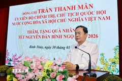 Chủ tịch Quốc hội Trần Thanh Mẫn phát biểu, chúc Tết tại phường Bình Thủy, thành phố Cần Thơ. (Ảnh: Doãn Tấn/TTXVN)