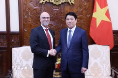 Chủ tịch nước Lương Cường tiếp Đại sứ Canada tại Việt Nam Shawn Steil đến chào từ biệt. (Ảnh: Lâm Khánh/TTXVN)