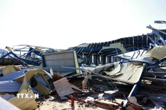 Nhiều nhà xưởng sản xuất tại Khu kinh tế Nhơn Hội bị thiệt hại do bão số 13. (Ảnh: Dương Giang/TTXVN)