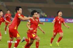 Minh Phúc số 21 ghi bàn ấn định tỷ số 3-2 cho U23 Việt Nam. (Ảnh: AFC/TTXVN phát)