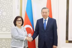 Tổng Bí thư Tô Lâm hội kiến Chủ tịch Quốc hội Azerbaijan Sahiba Gafarova. (Ảnh: Thống Nhất/TTXVN)