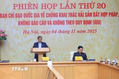 Thủ tướng Phạm Minh Chính chủ trì Phiên họp thứ 20 của Ban Chỉ đạo Quốc gia về chống khai thác hải sản bất hợp pháp. (Ảnh: Dương Giang/TTXVN)