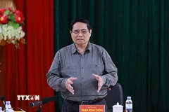 Thủ tướng Phạm Minh Chính làm việc với Ban Thường vụ Tỉnh ủy Thanh Hóa về tình hình phát triển kinh tế-xã hội. (Ảnh: Dương Giang/TTXVN)