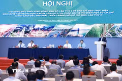 Thủ tướng Phạm Minh Chính phát biểu chỉ đạo Hội nghị Hội đồng điều phối vùng Đông Nam Bộ lần thứ 6 và Ban Chỉ đạo thực hiện Nghị quyết số 98 của Quốc hội. (Ảnh: Dương Giang/TTXVN)