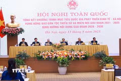 Thủ tướng Phạm Minh Chính dự Hội nghị toàn quốc Tổng kết Chương trình mục tiêu quốc gia phát triển kinh tế-xã hội vùng đồng bào dân tộc thiểu số. (Ảnh: Dương Giang/TTXVN)