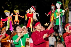 Phường rối Tế Tiêu Lễ hội múa rối Hà Nội 2025. (Ảnh: Khánh Hòa/TTXVN)