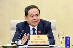 Chủ tịch Quốc hội Trần Thanh Mẫn, Trưởng Ban Tổ chức Diễn đàn về xây dựng pháp luật phát biểu. (Ảnh: Doãn Tấn/TTXVN)