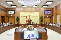 Chủ tịch Quốc hội Trần Thanh Mẫn, Trưởng Ban Tổ chức Diễn đàn về xây dựng pháp luật phát biểu. (Ảnh: Doãn Tấn/TTXVN)