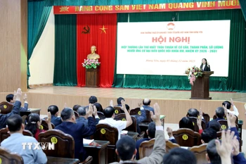 Ngày 5/12/2025, Ban Thường trực Ủy ban Mặt trận Tổ quốc Việt Nam tỉnh Hưng Yên tổ chức Hội nghị hiệp thương lần thứ nhất để thỏa thuận về cơ cấu, số lượng người ứng cử đại biểu Quốc hội khóa XVI và Hội đồng Nhân dân tỉnh Khóa XVIII, nhiệm kỳ 2026-2031. (Ảnh: Thế Duyệt/TTXVN)