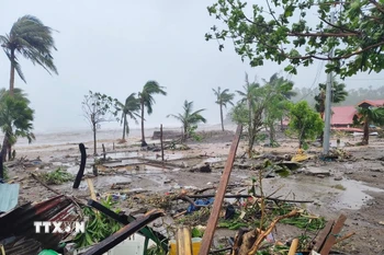 Khu vực chịu ảnh hưởng bởi siêu bão Fung-wong tại tỉnh Catanduanes, Philippines. (Ảnh: THX/TTXVN)