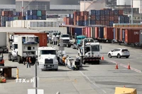 Quang cảnh cảng hàng hóa Long Beach ở California (Mỹ). (Ảnh: THX/TTXVN)