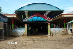 Cơn lũ vừa qua khiến cho Trường Mầm non trên địa bàn tỉnh Nghệ An ngập trong bùn đất. (Ảnh: Bích Huệ/TTXVN)