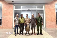 Tiếp nhận 2 cá thể tê tê nguy cấp, quý, hiếm từ người dân. (Ảnh: TTXVN phát)