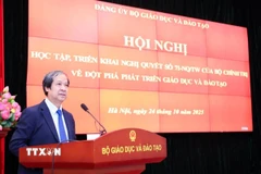 Bộ trưởng Bộ Giáo dục và Đào tạo Nguyễn Kim Sơn phát biểu. (Ảnh: TTXVN phát)