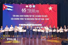 Chương trình vận động ủng hộ nhân dân Cuba “65 năm nghĩa tình Việt Nam-Cuba.” (Ảnh: Thanh Tùng/TTXVN) 