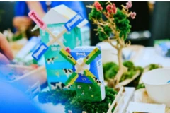 Những chiếc vỏ hộp sữa Vinamilk được “tái sinh” thành những mô hình xinh xắn (Ảnh: Minh Anh).