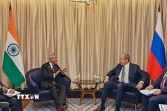 Ngoại trưởng Nga Sergey Lavrov (phải) và người đồng cấp Ấn Độ Subrahmanyam Jaishankar tại cuộc họp báo ở Astana, Kazakhstan ngày 3/7/2024. (Ảnh: ANI/TTXVN)