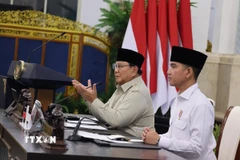 Tổng thống Indonesia Prabowo Subianto phát biểu tại cuộc họp Nội các. (Ảnh: Minh Thái/TTXVN).