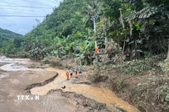 Các xã miền Tây Nghệ An bị ảnh hưởng nặng nề do lũ. (Ảnh: TTXVN phát)