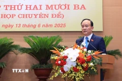 Chủ tịch Hội đồng Nhân dân thành phố Nguyễn Ngọc Tuấn phát biểu khai mạc. (Ảnh: Văn Điệp/TTXVN)