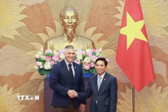 Phó Chủ tịch Quốc hội Nguyễn Doãn Anh cùng Hạ nghị sỹ Mỹ Michael Baumgartner. (Ảnh: Tuấn Anh/TTXVN)