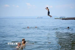 Người dân tắm biển tránh nóng tại Vladivostok, Nga. (Ảnh: THX/TTXVN)