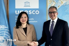 Đại sứ, Trưởng Phái đoàn Đại diện thường trực Việt Nam bên cạnh UNESCO Nguyễn Thị Vân Anh gặp và làm việc với Ngài Khaled El-Enany, Tổng Giám đốc UNESCO. (Ảnh: TTXVN phát)