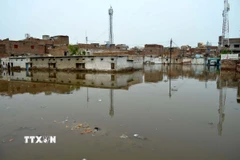 Cảnh ngập lụt sau những trận mưa lớn tại Pakistan. (Ảnh: THX/TTXVN)