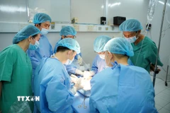 Các bác sỹ thực hiện lấy tạng của người hiến tại Bệnh viện Thống Nhất Thành phố Hồ Chí Minh. (Ảnh: TTXVN phát)