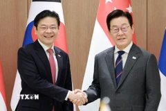 Tổng thống Hàn Quốc Lee Jae Myung và Thủ tướng Singapore Lawrence Wong tại cuộc hội đàm ở Seoul, Hàn Quốc, ngày 2/11/2025. (Ảnh: Yonhap/TTXVN) 
