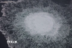 Hình ảnh do Lực lượng phòng vệ bờ biển Thuỵ Điển cung cấp ngày 28/9/2022 về một điểm rò rỉ trên hệ thống đường ống dẫn khí đốt Dòng chảy phương Bắc 1. (Ảnh: THX/TTXVN)