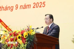 Bí thư Tỉnh ủy Lạng Sơn Hoàng Văn Nghiệm phát biểu tại Đại hội. (Ảnh: Anh Tuấn/TTXVN) 