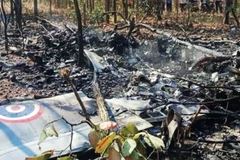 Hiện trường vụ rơi máy bay huấn luyện quân sự tại tỉnh Chiang Mai, Thái Lan. (Nguồn: The Nation)