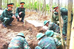 Công tác tìm kiếm, quy tập hài cốt liệt sỹ. (Ảnh: TTXVN phát)