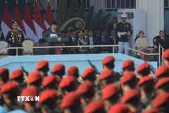 Tổng thống Indonesia Prabowo Subianto phát biểu tại buổi lễ. (Ảnh: Đỗ Quyên/TTXVN)