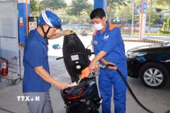 Hoạt động cung ứng xăng E10 tại cửa hàng xăng dầu số 25 Petrolimex Hưng Yên (phường Trần Lãm, tỉnh Hưng Yên). (Ảnh: Thu Hoài/TTXVN) 