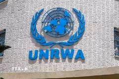 Biểu tượng Cơ quan cứu trợ và việc làm của Liên hợp quốc cho người tị nạn Palestine (UNRWA). (Ảnh: IRNA/TTXVN)