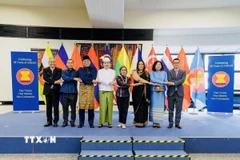 Đại diện 8 nước ASEAN có cơ quan đại diện tại Vienna chụp ảnh lưu niệm tại sự kiện. (Ảnh: TTXVN phát)