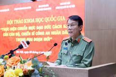 Đại tướng Lương Tam Quang, Ủy viên Bộ Chính trị, Bí thư Đảng ủy Công an Trung ương, Bộ trưởng Bộ Công an phát biểu. (Ảnh: An Đăng/TTXVN)