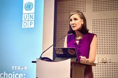 Bà Ramla Khalidi, Trưởng Đại diện Thường trú của UNDP tại Việt Nam phát biểu. (Ảnh: Việt Đức/TTXVN)
