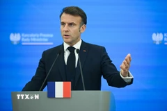 (Tư liệu) Tổng thống Pháp Emmanuel Macron phát biểu tại cuộc họp báo ở Vacsava, Ba Lan. (Ảnh: PAP/TTXVN)