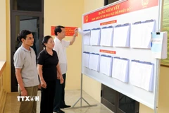 Người dân theo dõi danh sách cử tri tại Khu vực bỏ phiếu số 1, xã Gia Viễn, tỉnh Ninh Bình. (Ảnh: Thùy Dung/TTXVN)