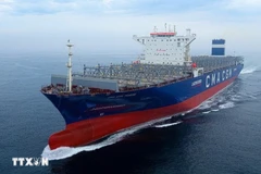 Tàu chở container siêu lớn trọng tải 14.800 TEU chạy bằng nhiên liệu khí đốt hóa lỏng (LNG) do Hyundai Samho chế tạo. (Ảnh: Yonhap/TTXVN)